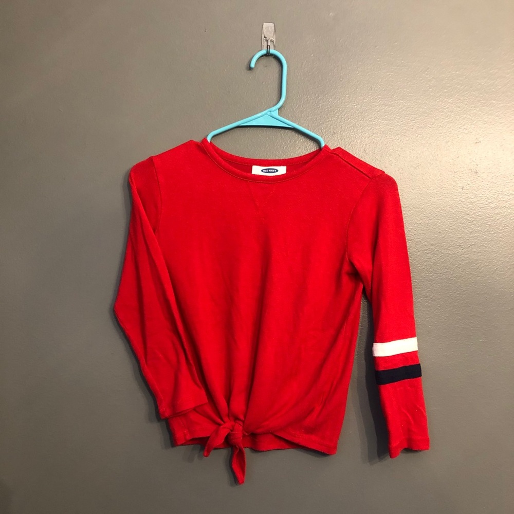 Girls red sweater. Soft, tie front.